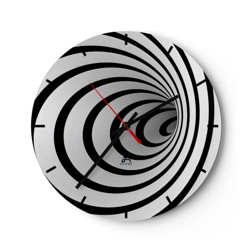 Reloj de pared - Reloj de vidrio - Un fascinante patrón en espiral en blanco y negro. - 30x30cm - ¿Tampoco puedes resistirte? - Decoración de pared moderna para salón, cocina y dormitorio ARTTOR