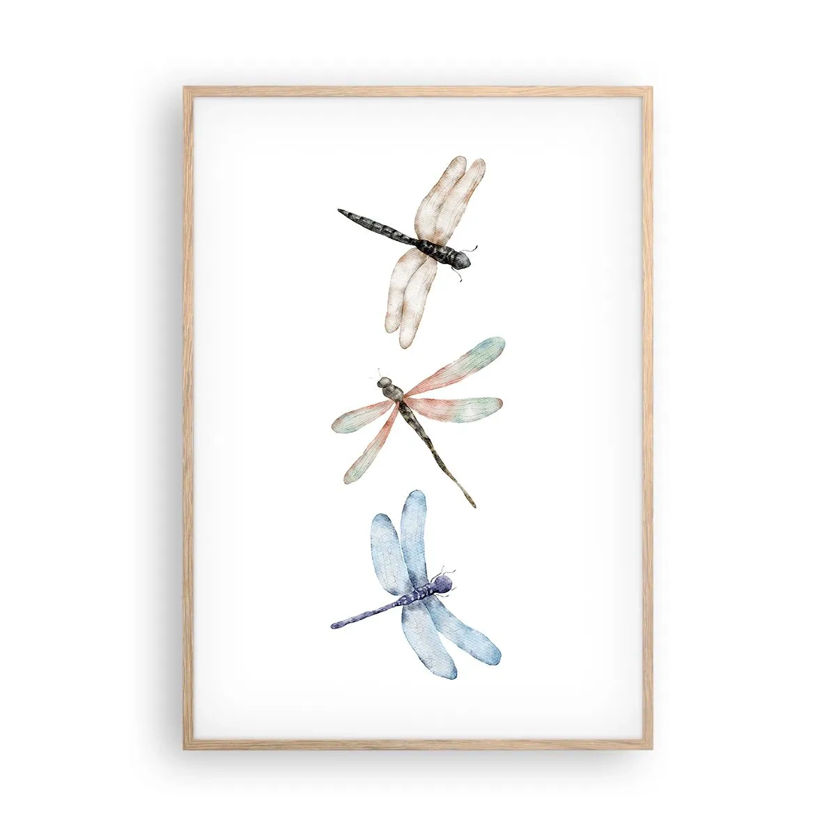 Póster en marco roble claro - Libélulas ingrávidas - 70x100 cm