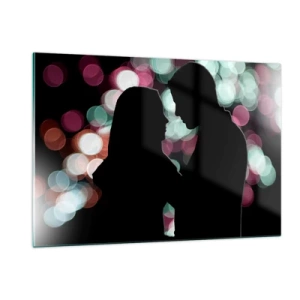 Cuadro sobre vidrio - Impresiones sobre Vidrio - Siluetas de una pareja sobre un fondo de luces bokeh de colores - 120x80cm - ¡Sí! - Decoración de pared moderna para salón y dormitorio ARTTOR