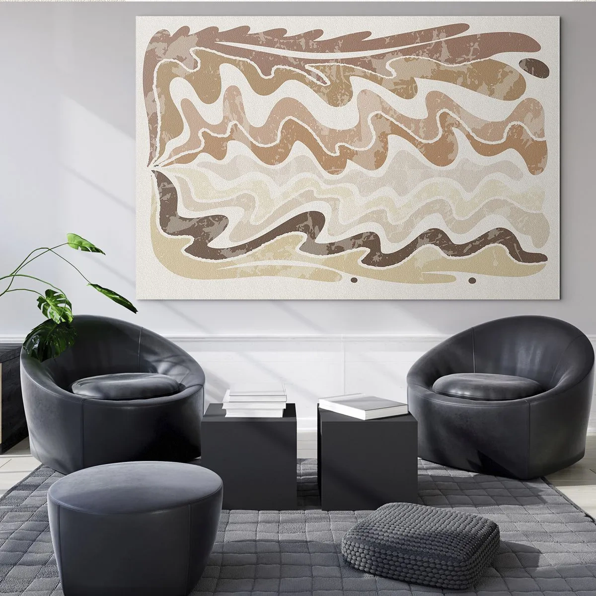 Cuadro sobre vidrio - Impresiones sobre Vidrio - Ondas beige y marrones en una composición abstracta - 70x50cm - Buena energía - buenas emociones - Decoración de pared moderna para salón y dormitorio ARTTOR