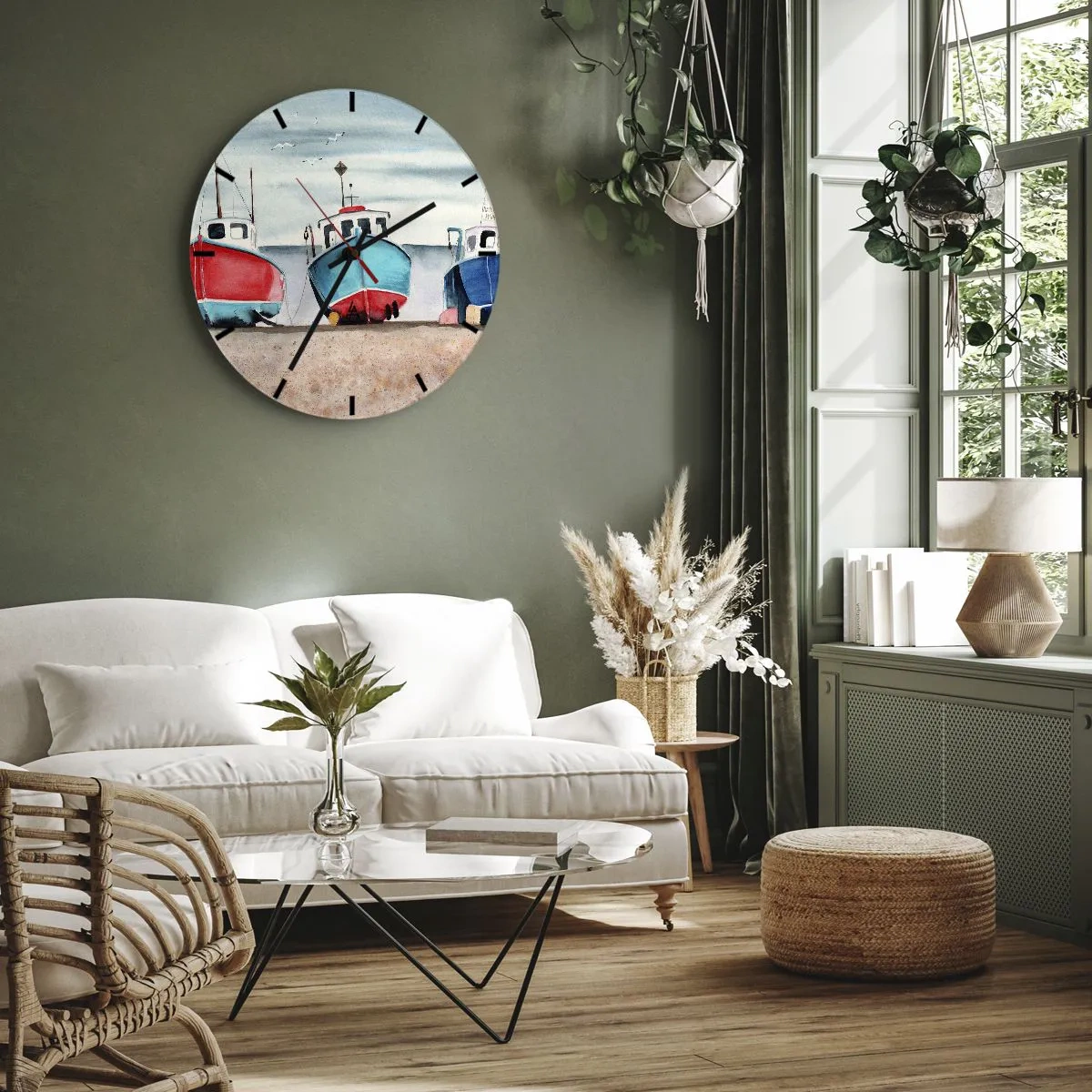 Reloj de pared - Reloj de vidrio - Listos para la pesca - 30x30 cm