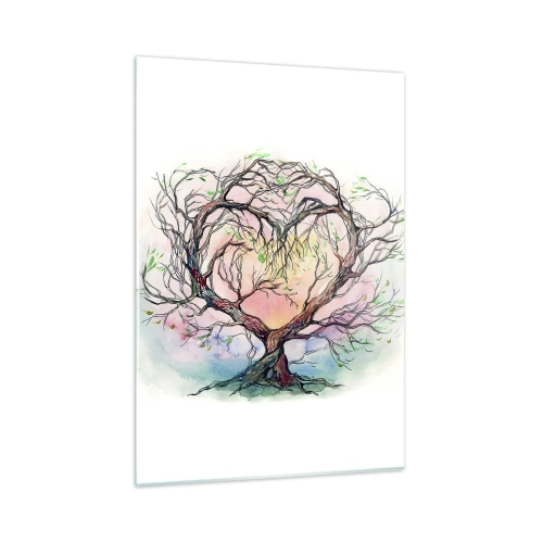 Cuadro sobre vidrio - Impresiones sobre Vidrio - Un árbol en forma de corazón con un fondo colorido y pastel. - 50x70cm - Juntos contra los vientos - Decoración de pared moderna para salón y dormitorio ARTTOR