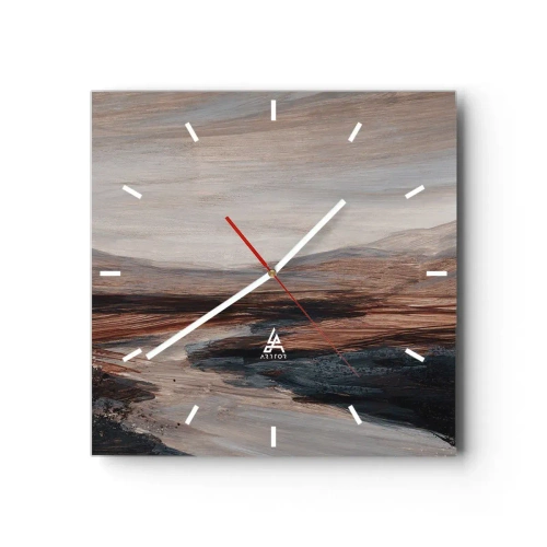 Reloj de pared - Reloj de vidrio - Un paisaje pintoresco con un río y montañas. - 30x30cm - Valle apacible - Decoración de pared moderna para salón y dormitorio ARTTOR