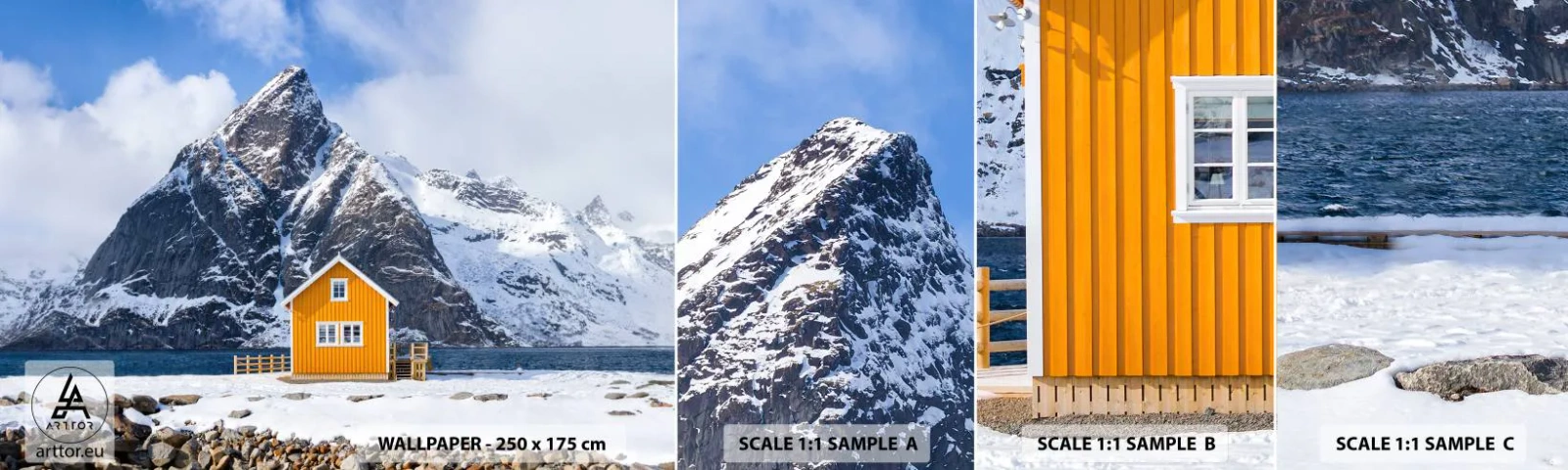 Muestra De Fotomural Standard Eco - Vacaciones escandinavas - Invierno, Alpes, Montañas - 100x30 cm