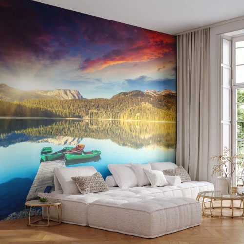 Fotomural Autadhesivo Deluxe Sticker - Sobre el agua tan suave como un espejo - Paisaje, Montañas, Bosque - 200x140 cm