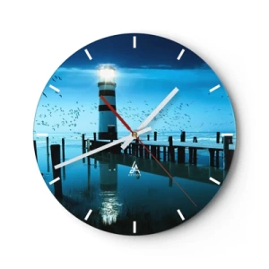 Reloj de pared - Reloj de vidrio - Un faro iluminado por la noche sobre un mar en calma. - 30x30cm - Sin miedo a la oscuridad - Decoración de pared moderna para salón, cocina y dormitorio ARTTOR