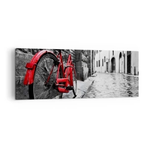 Cuadro sobre lienzo - Impresión de Imagen - Bicicleta roja en una calle en blanco y negro - 140x50cm - La verdadera belleza no envejece - Decoración de pared moderna para salón y dormitorio ARTTOR