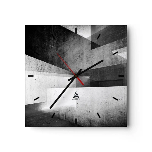 Reloj de pared - Reloj de vidrio - Formas geométricas en una composición monocromática - 30x30cm - La estructura del espacio - Decoración de pared moderna para salón y dormitorio ARTTOR