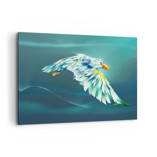 Cuadro sobre lienzo - Impresión de Imagen - Águila abstracta en vuelo contra un cielo turquesa - 120x80cm - El poder del vuelo del águila - Decoración de pared moderna para salón y dormitorio ARTTOR