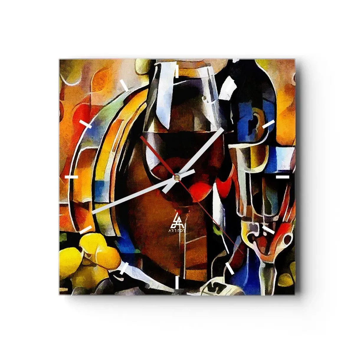 Reloj de pared - Reloj de vidrio - Bodegón abstracto con gafas e instrumentos - 30x30cm - Y el mundo se vuelve más colorido - Decoración de pared moderna para salón y dormitorio ARTTOR