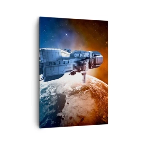 Cuadro sobre lienzo - Impresión de Imagen - Una nave espacial con un planeta en el espacio como telón de fondo. - 70x100cm - Un observador atento - Decoración de pared moderna para salón y dormitorio ARTTOR