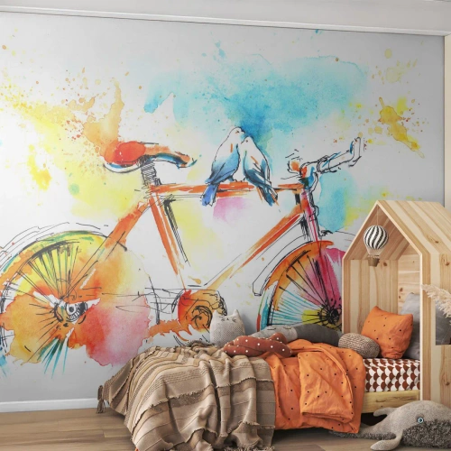 Fotomural Premium Canvas - Dos en bicicleta - Abstracción, Bicicleta, Aves - 150x105 cm