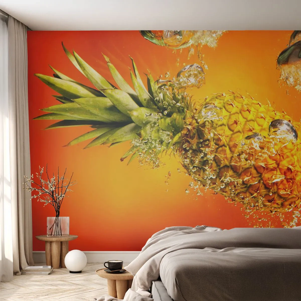 Fotomural Premium Sand - Jugosa frescura tropical - Fruta, Piña, Agua - 100x70 cm