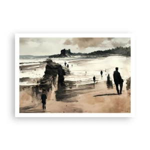 Póster - Caminantes de playa en un paisaje tranquilo - 100x70cm - Un sueño evocado - Decoración de pared moderna para salón y dormitorio ARTTOR