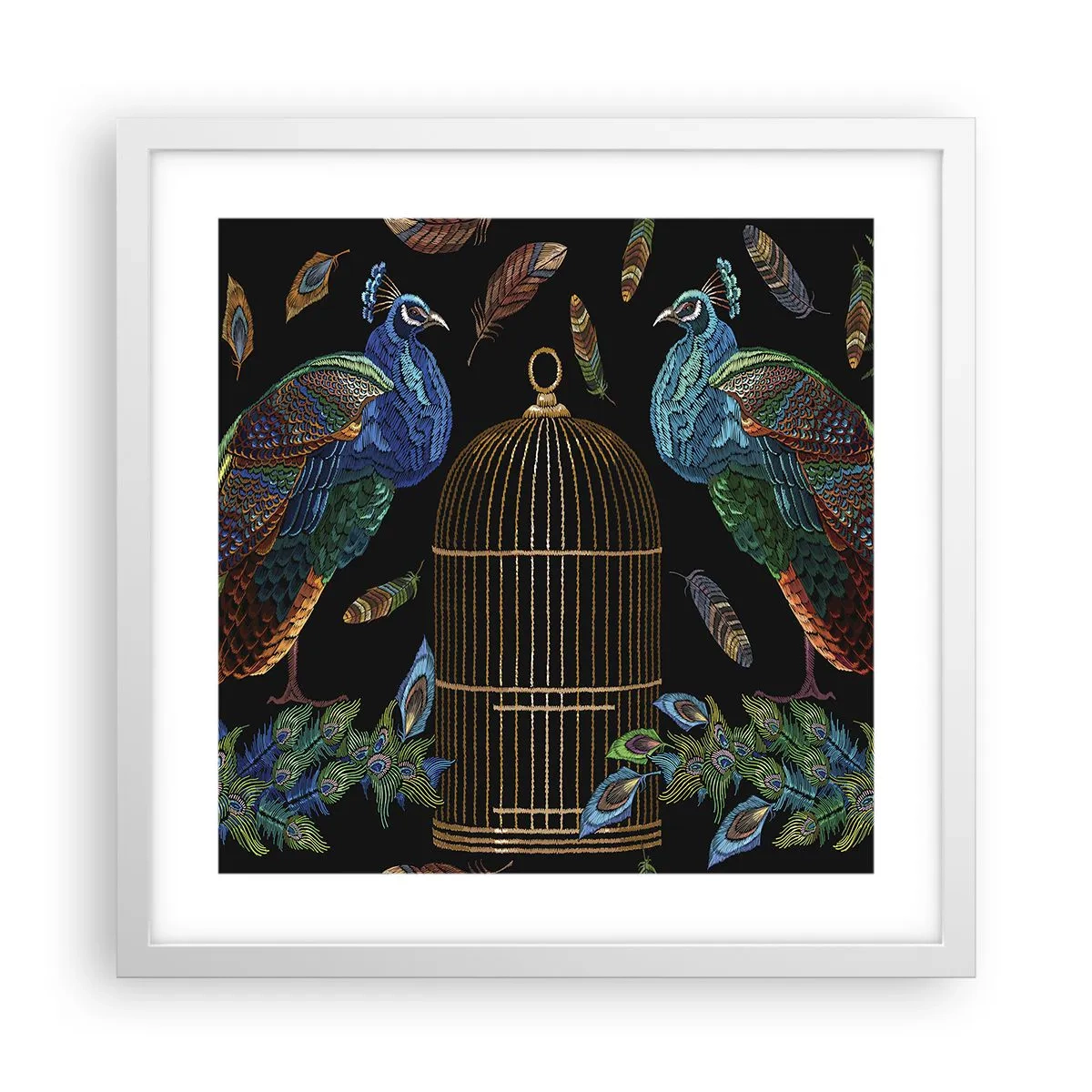 Póster en marco blanco - Con plumajes reales - 40x40 cm