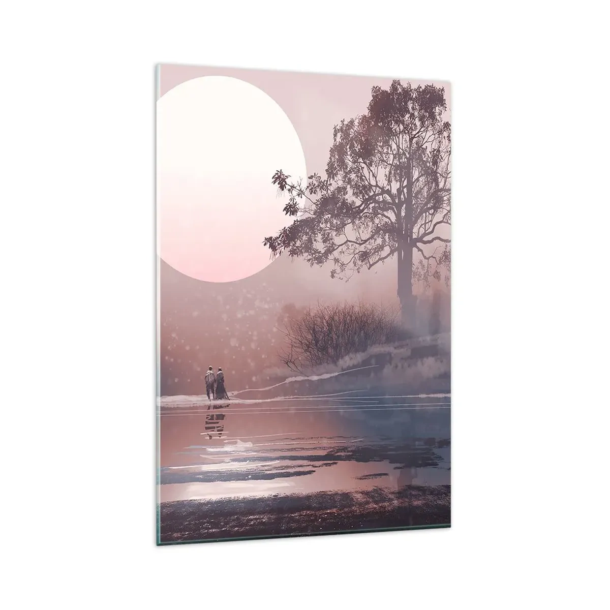 Cuadro sobre vidrio - Impresiones sobre Vidrio - Escena romántica con la luna y un árbol junto al agua. - 80x120cm - Rarezas nocturnas - Decoración de pared moderna para salón y dormitorio ARTTOR