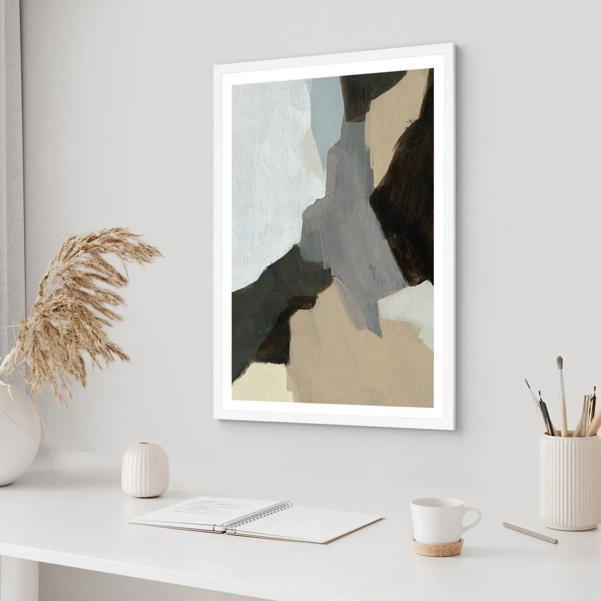 Póster en marco blanco - Abstracción: partes del gris - 50x70 cm