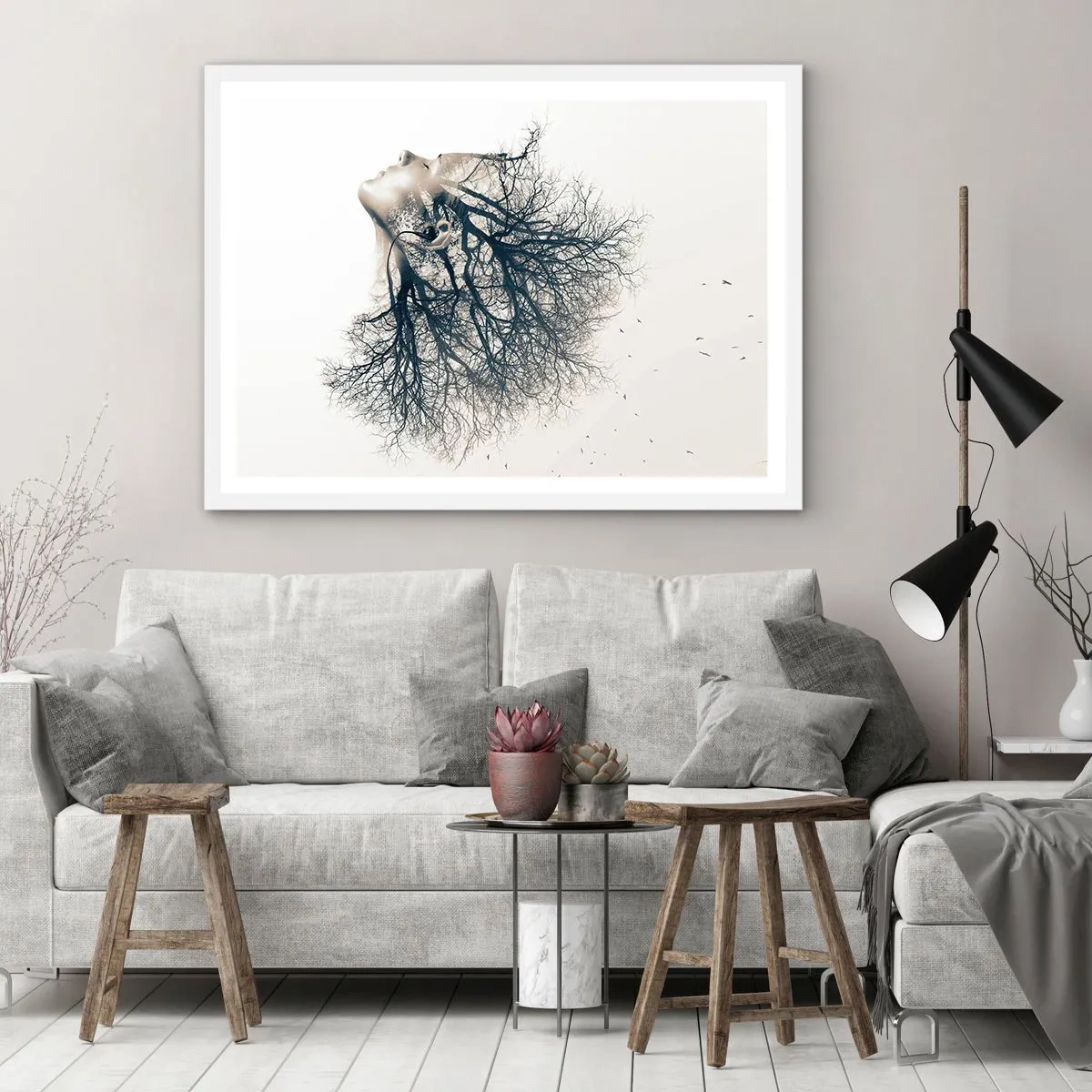 Póster en marco blanco - Escuchando el susurro de un árbol - 91x61 cm