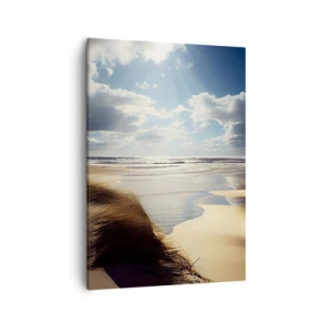 Cuadro sobre lienzo - Impresión de Imagen - Una playa salvaje con dunas y cielos azules. - 50x70cm - Playa, playa salvaje - Decoración de pared moderna para salón y dormitorio ARTTOR