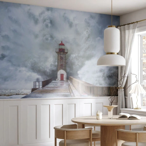 Fotomural Premium Sand - El rugido de las aguas, la fuerza del viento - Faro, Paisaje, Océano - 200x140 cm