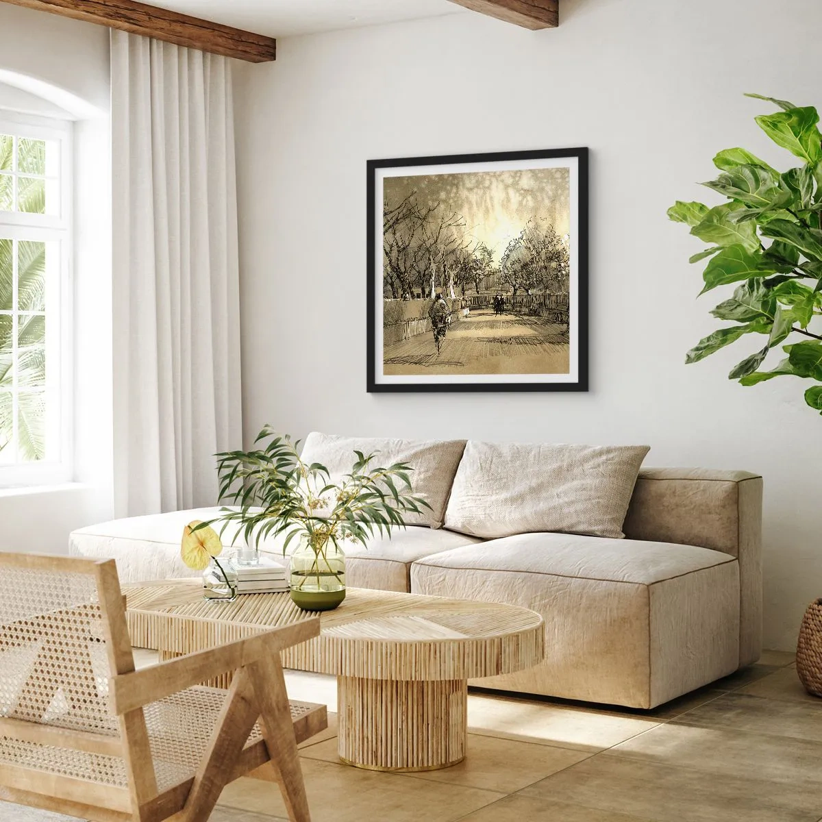 Póster en marco negro - Un momento hecho a pluma - 60x60 cm