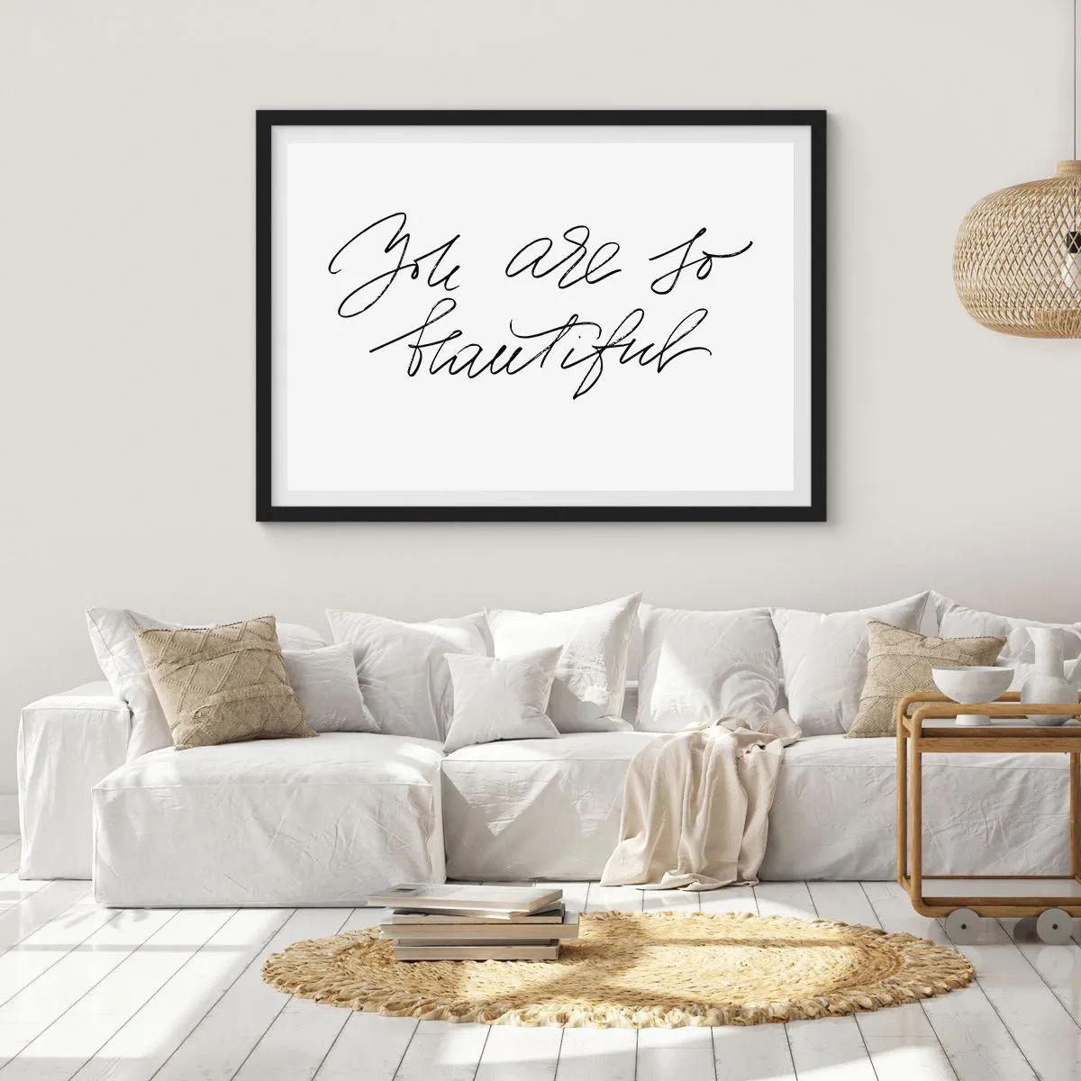 Póster en marco negro - Inscripción en blanco y negro 'Eres tan hermosa' - 70x50cm - De verdad, créeme - Decoración de pared moderna para salón y dormitorio ARTTOR