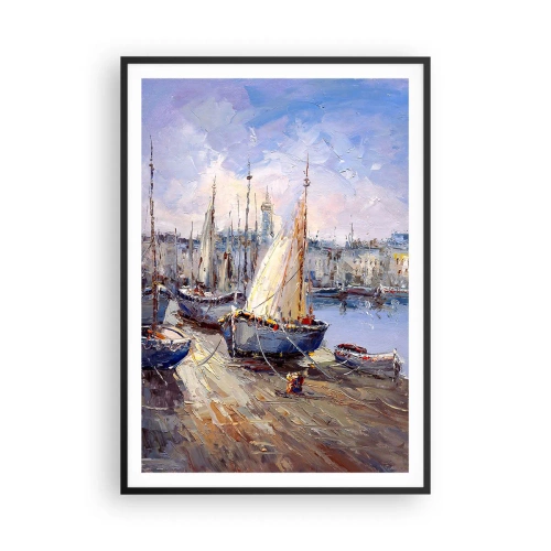 Póster en marco negro - Ciudad junto a la bahía - 70x100 cm