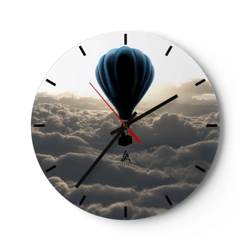 Reloj de pared - Reloj de vidrio - Un globo aerostático se eleva sobre las nubes al amanecer. - 30x30cm - Un viajero por encima de las nubes - Decoración de pared moderna para salón, cocina y dormitorio ARTTOR