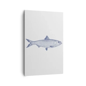 Cuadro sobre lienzo - Impresión de Imagen - Ilustración de un pez en tonos azules sobre un fondo claro. - 80x120cm - Saludos desde los mares del norte - Decoración de pared moderna para salón y dormitorio ARTTOR