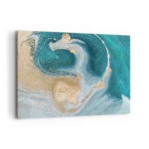 Cuadro sobre lienzo - Impresión de Imagen - Remolino abstracto en tonos turquesa y dorado - 100x70cm - Un remolino de oro y turquesa - Decoración de pared moderna para salón y dormitorio ARTTOR