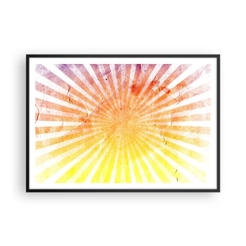 Póster en marco negro - Rayos de sol en tonos naranja y amarillo. - 100x70cm - Renacer del sol - Decoración de pared moderna para salón y dormitorio ARTTOR