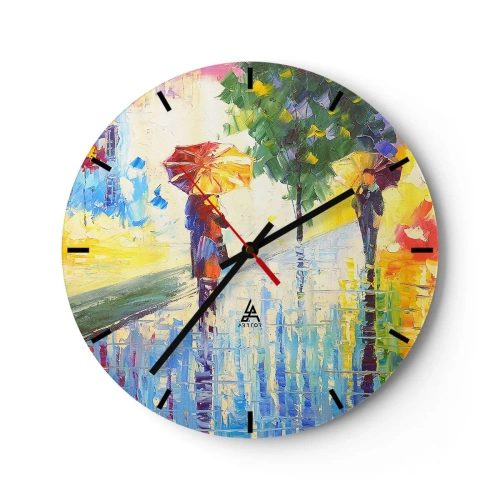 Reloj de pared - Reloj de vidrio - Personajes con paraguas caminando en un día lluvioso - 30x30cm - Y todo está claro - Decoración de pared moderna para salón, cocina y dormitorio ARTTOR