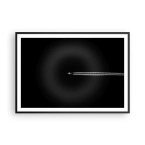 Póster en marco negro - Un avión a reacción con una estela de condensación visible sobre un fondo negro. - 100x70cm - En otra dimensión - Decoración de pared moderna para salón y dormitorio ARTTOR