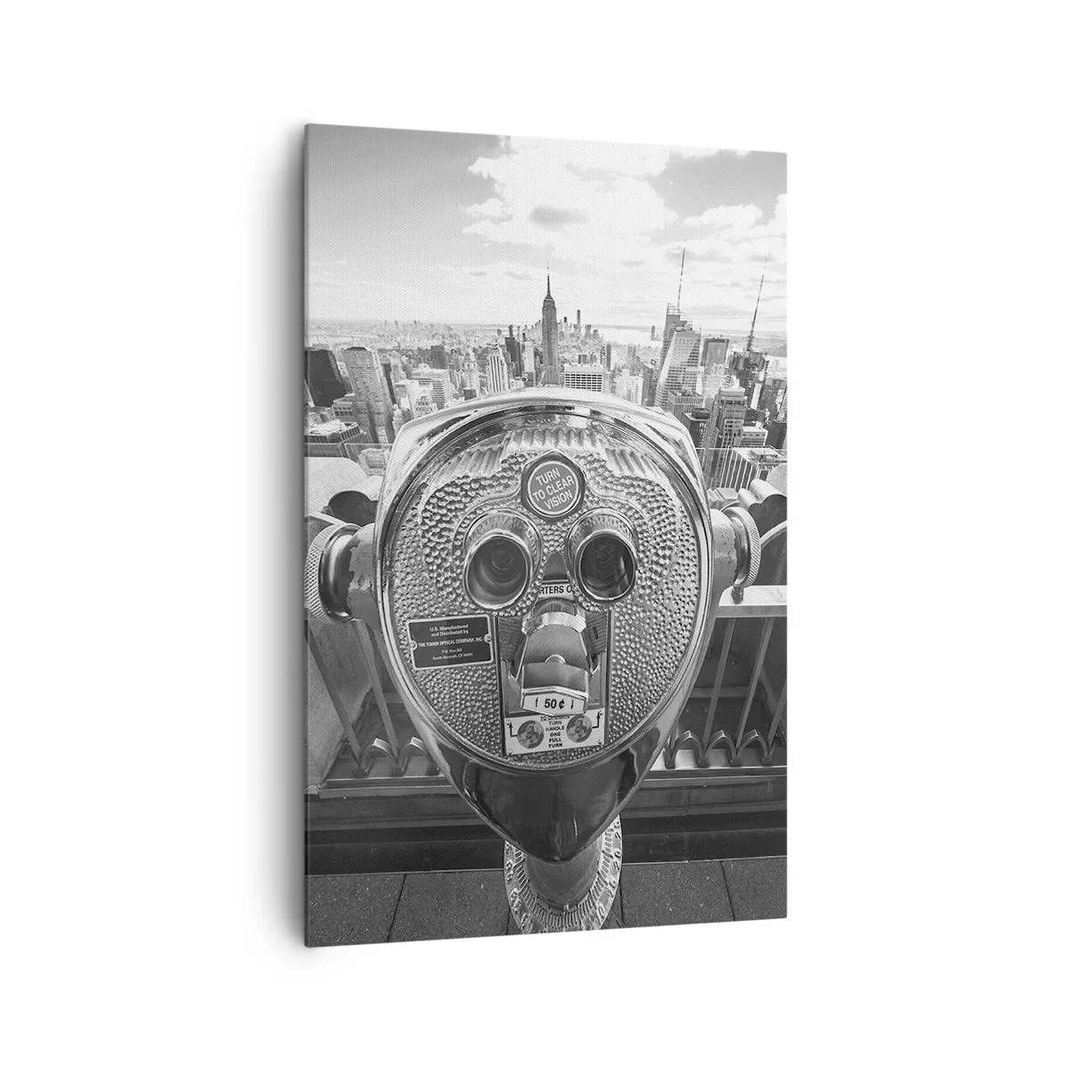 Cuadro sobre lienzo - Impresión de Imagen - Vista monocromática a través del telescopio del panorama de la ciudad. - 80x120cm - Sobre la ciudad - Decoración de pared moderna para salón y dormitorio ARTTOR