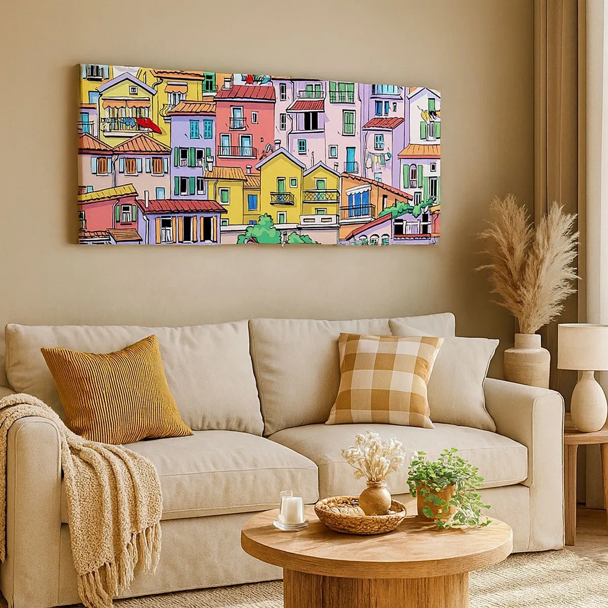Cuadro sobre lienzo - Impresión de Imagen - Ciudad alegre - 100x40 cm