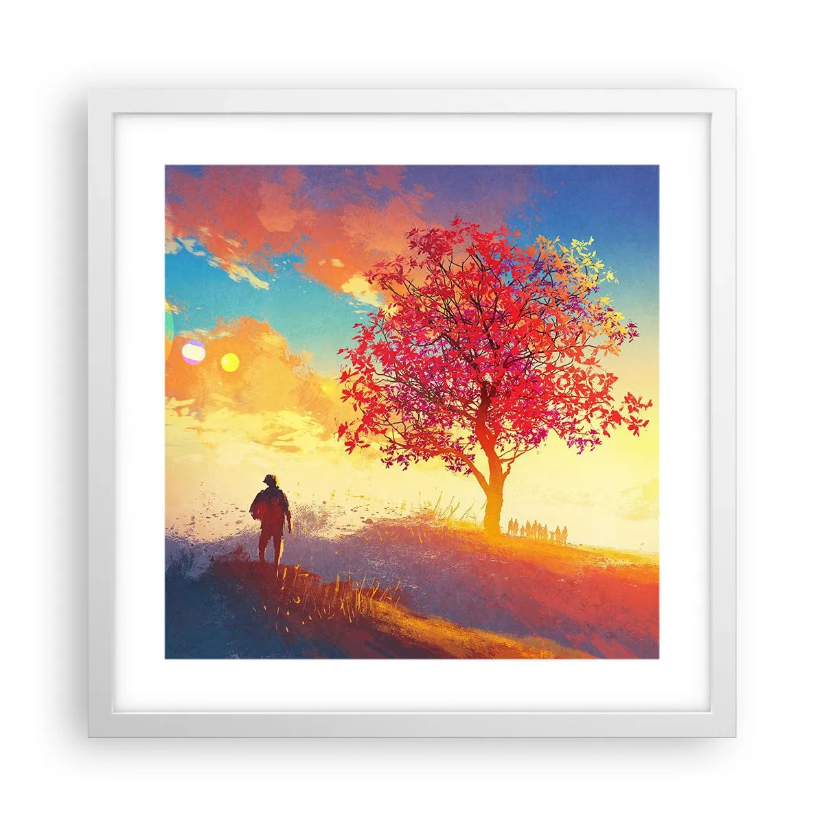 Póster en marco blanco - Un peregrino en su destino - 40x40 cm
