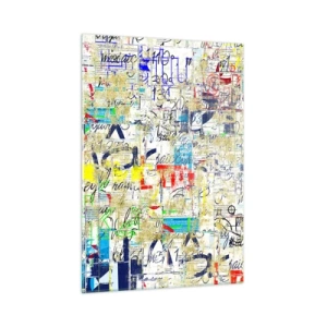 Cuadro sobre vidrio - Impresiones sobre Vidrio - Una composición abstracta con mezcla de colores e inscripciones. - 50x70cm - Simplemente agradable a la vista - Decoración de pared moderna para salón y dormitorio ARTTOR