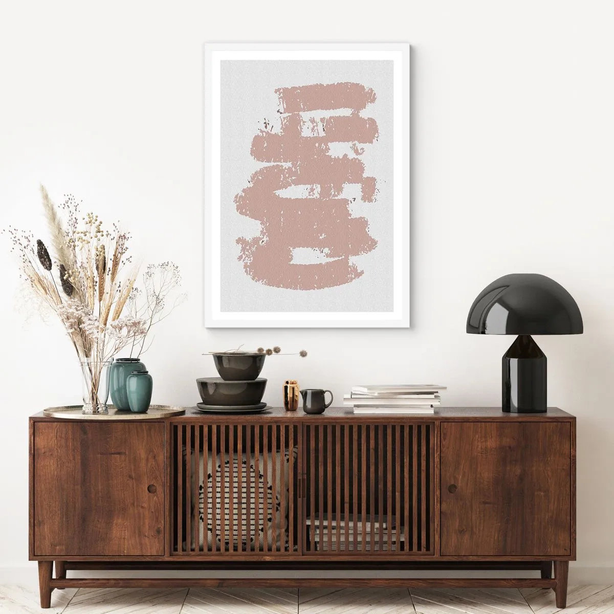 Póster en marco blanco - Abstracción en rosa suave - 61x91 cm