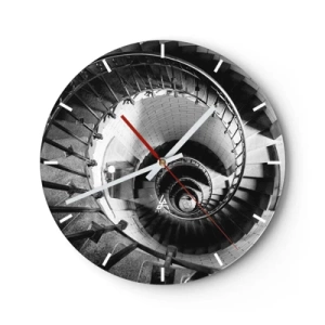 Reloj de pared - Reloj de vidrio - Escalera de caracol en blanco y negro vista desde arriba - 30x30cm - Cada vez más alto - Decoración de pared moderna para salón, cocina y dormitorio ARTTOR