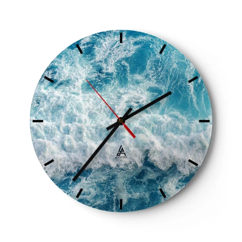 Reloj de pared - Reloj de vidrio - Las olas del océano en tonos azules y blancos crean un patrón dinámico. - 30x30cm - Alegre y con mucho brío - Decoración de pared moderna para salón, cocina y dormitorio ARTTOR
