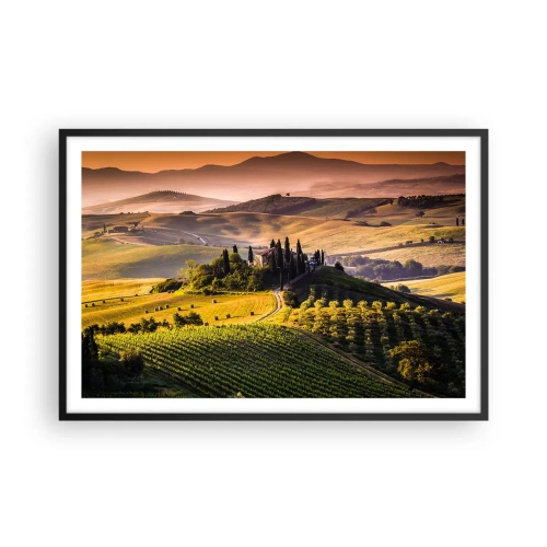 Póster en marco negro - Paisaje toscano - 91x61 cm