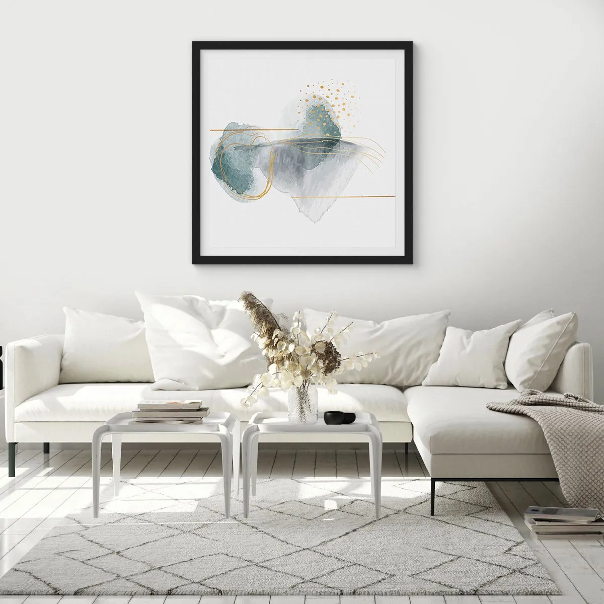 Póster en marco negro - Sobre la relación entre el gris y el oro - 50x50 cm