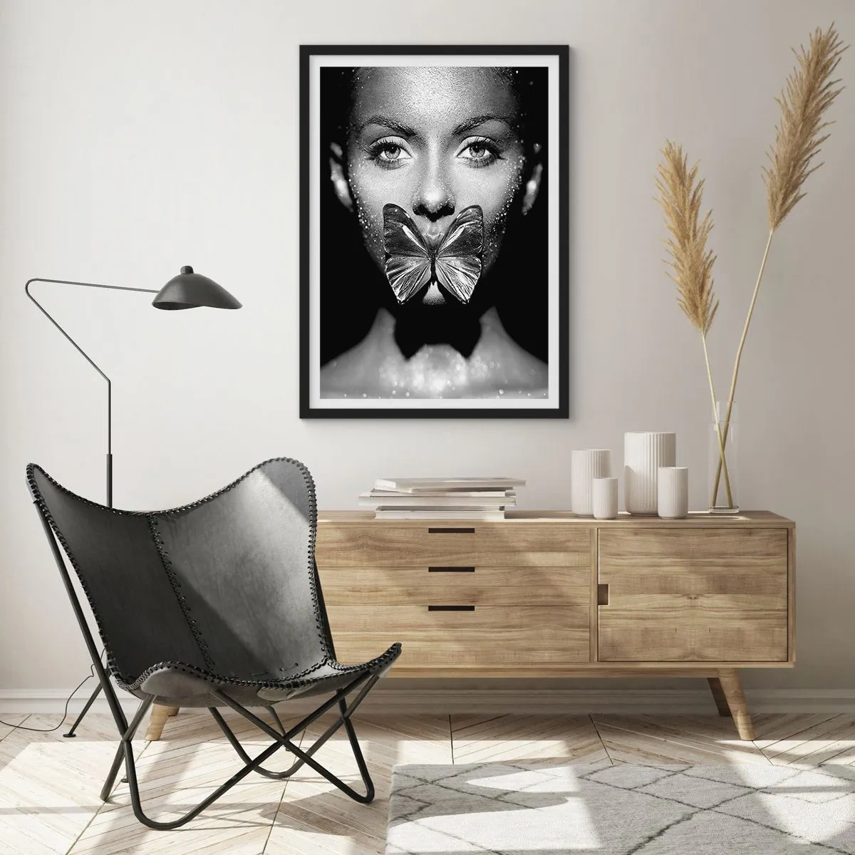 Póster en marco negro - Beso de mariposa - 40x50 cm