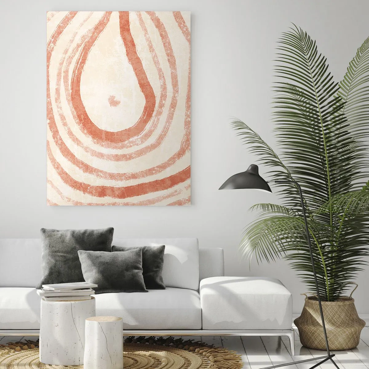 Cuadro sobre vidrio - Impresiones sobre Vidrio - Líneas de coral abstractas en forma de círculos concéntricos. - 50x70cm - Círculos de coral - composición - Decoración de pared moderna para salón y dormitorio ARTTOR