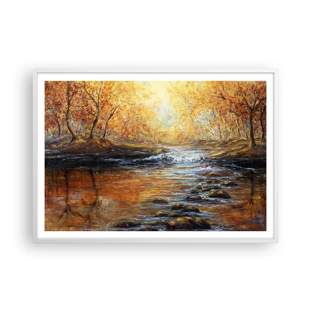 Póster en marco blanco - Arroyo de oro - 100x70 cm