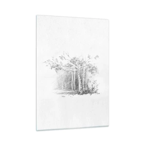 Cuadro sobre vidrio - Impresiones sobre Vidrio - Boceto de un bosque de abedules en tonos monocromáticos. - 50x70cm - La luz de un bosque de abedules - Decoración de pared moderna para salón y dormitorio ARTTOR