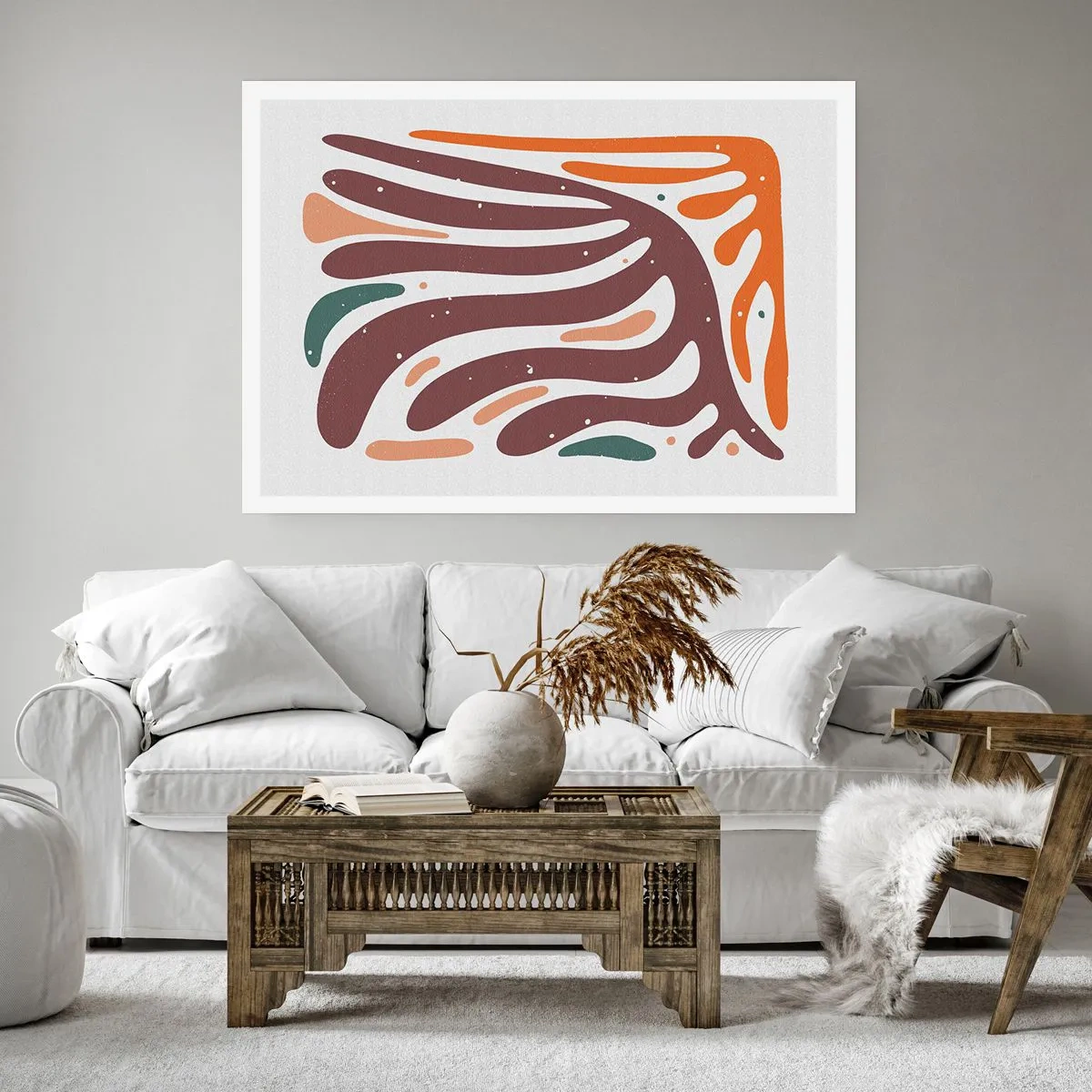 Póster - Patrón orgánico con líneas radiantes en tonos cálidos. - 100x70cm - Composición orgánica - Decoración de pared moderna para salón y dormitorio ARTTOR