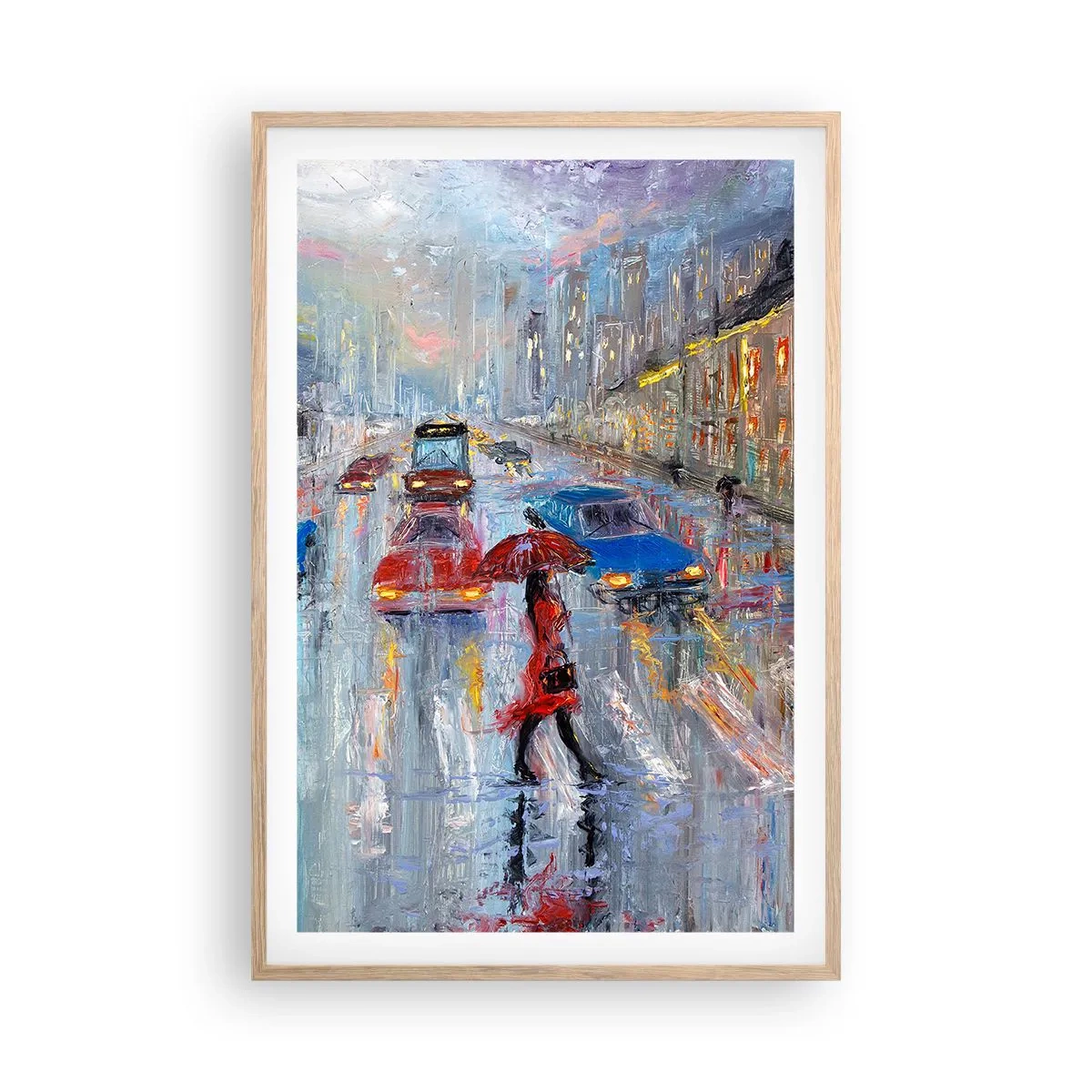 Póster en marco roble claro - Una tarde de lluvia en la ciudad - 61x91 cm
