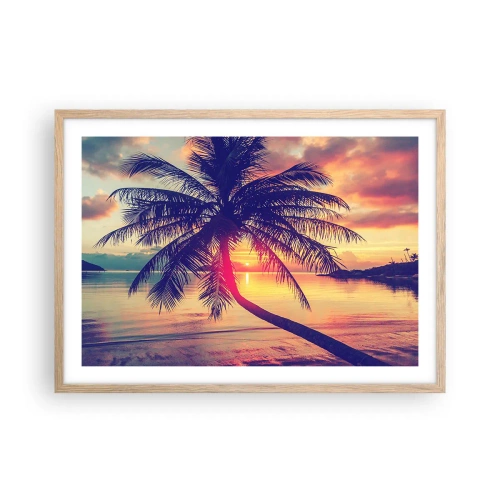 Póster en marco roble claro - Atardecer bajo las palmeras - 70x50 cm