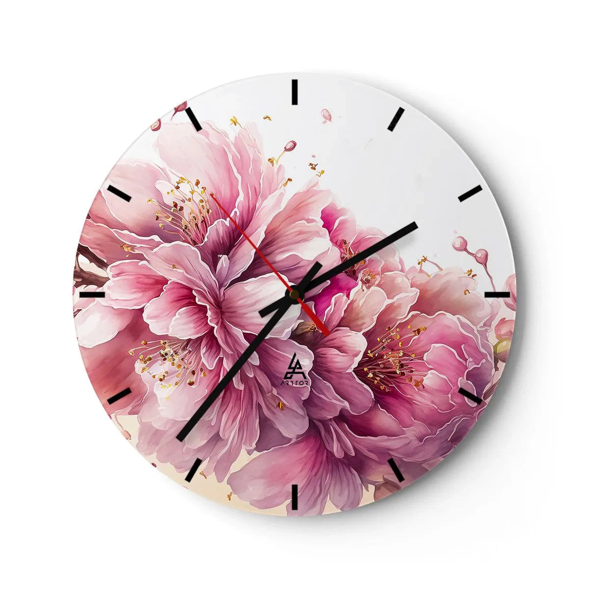 Reloj de pared - Reloj de vidrio - Flor de cerezo - 30x30 cm